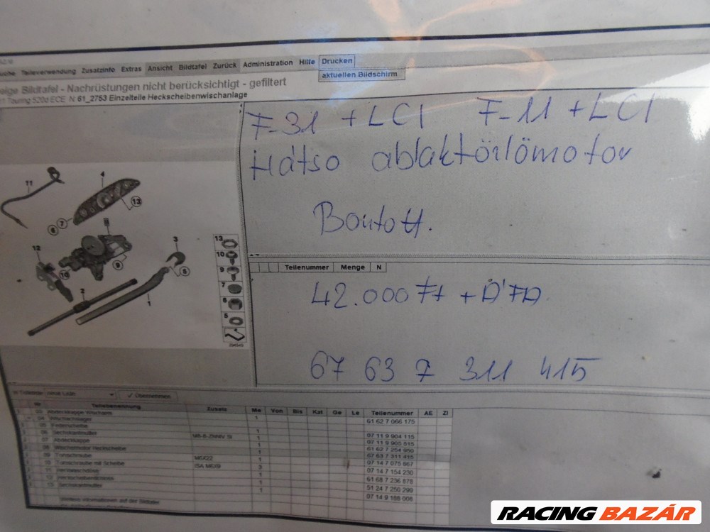 [GYÁRI BONTOTT] BMW -  Hátsó ablaktörlő motor / 3 -as, 5-ös / F31+LCI, F11+LCI  2. kép